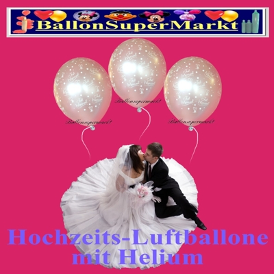 Luftballons zur Hochzeit, Rundluftballons in Silber, Aufdruck Just Married, mit der Helium Einweg Miniflasche