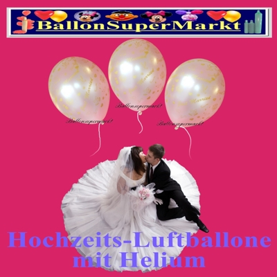 Luftballons zur Hochzeit, Rundluftballons in Weiß, Aufdruck Just Married, mit der Helium Einweg Miniflasche