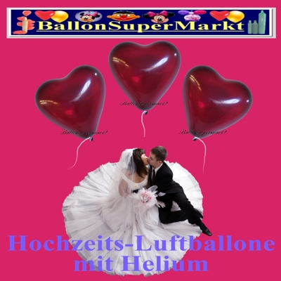 Luftballons zur Hochzeit, Herzluftballons in Burgund mit der Helium Einweg Miniflasche
