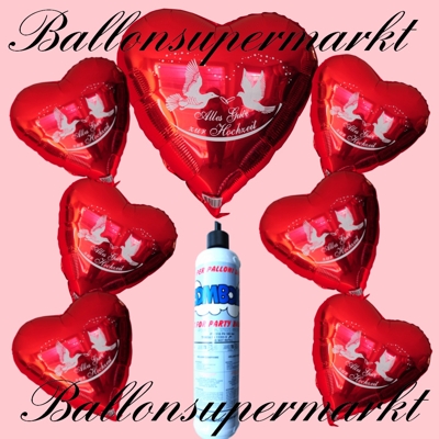 Ballons and helium kit mini, red foil balloons, alles gute zur hochzeit,