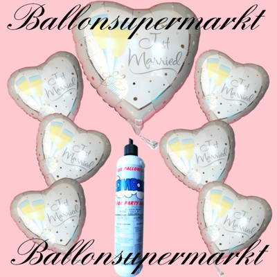 MiniSet mit Luftballons aus Folie zur Hochzeit mit Sektgläsern, zusätzlich einer kleinen Heliumflasche